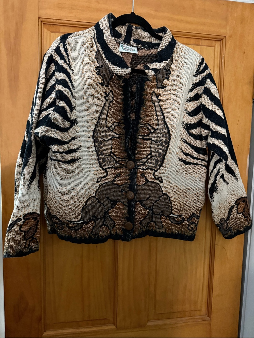 Textured Button-Front Cardigan in Beige, Brown and Black